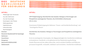 Logo of the German Sociological Association (DGS) in red and orange. Next to the logo is the text 'DE | EN,' followed by a graphic representation of stylized figures in various sizes and colors arranged in rows.