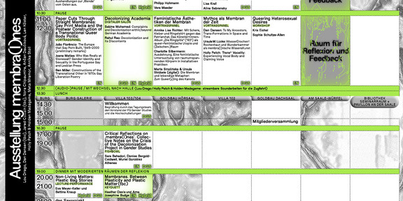conference program in green, white, and grey