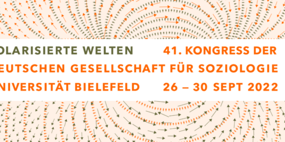 Flyer zu Polarisierenden Welten; im Hintergrund sind orangene und schwarze Pfeile, die in allle Richtungen zeigen