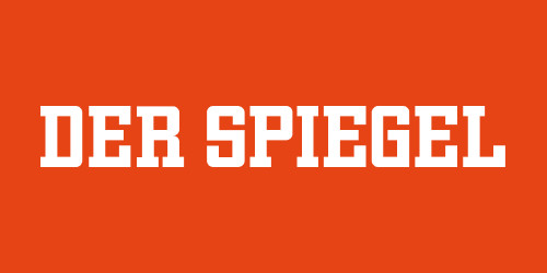 White logo of the magazine DER SPIEGEL against red background