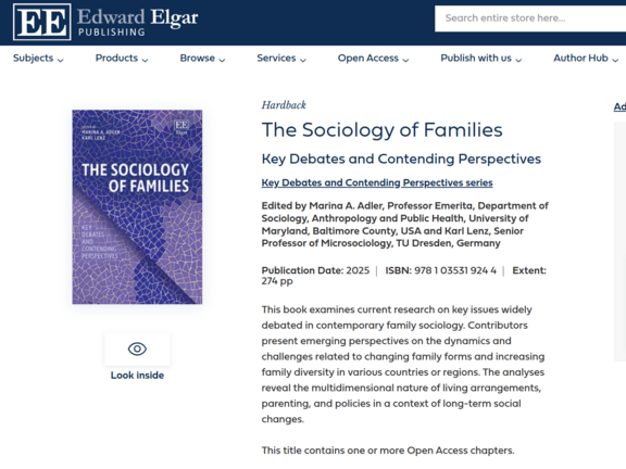 Screenshot der Website des Buches und Text: This book examines current research on key issues widely debated in contemporary family sociology. Contributors present emerging perspectives on the dynamics and challenges related to changing family forms and increasing family diversity in various countries or regions. The analyses reveal the multidimensional nature of living arrangements, parenting, and policies in a context of long-term social changes.