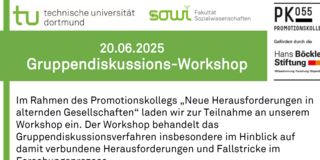 Bildausschnitt aus dem angehängten Flyer mit dem Text 20.06.2025 Gruppendiskussions-Workshop u. a.